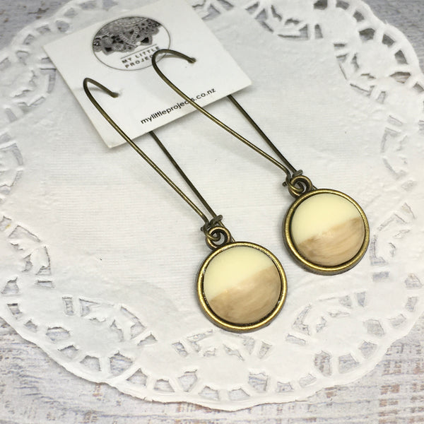 Resin and Wood Kidney Wire Earrings - Bronze
