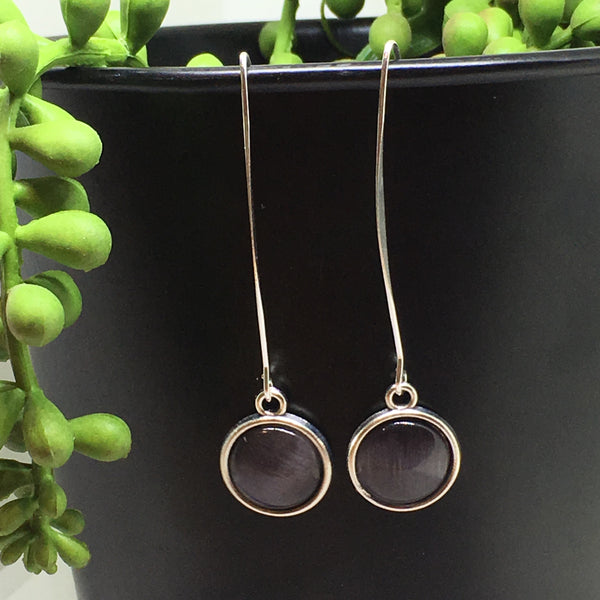 Colourful Long Hook Earrings - Silver setting