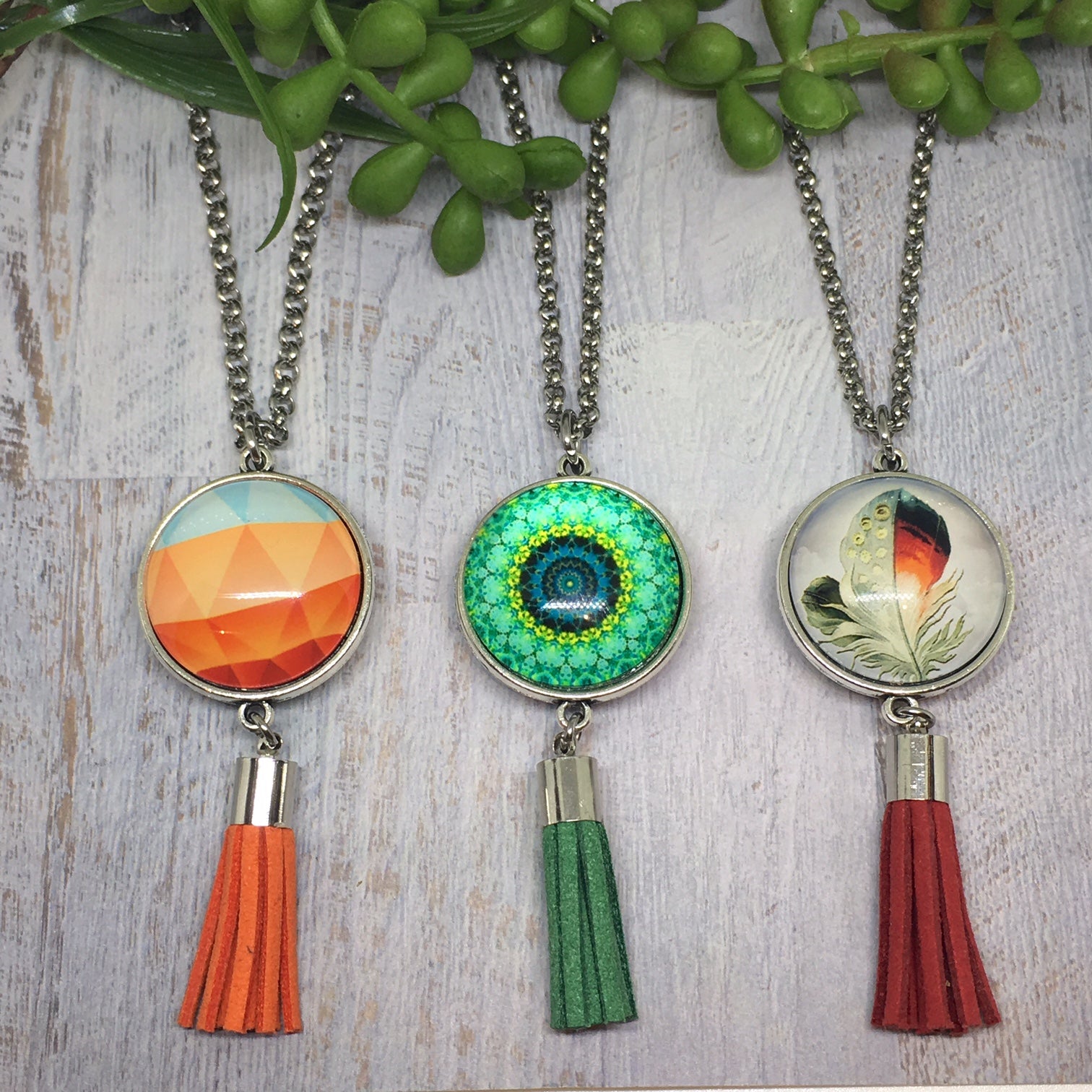 Double Sided Dome & Tassel Necklaces- Various Designs