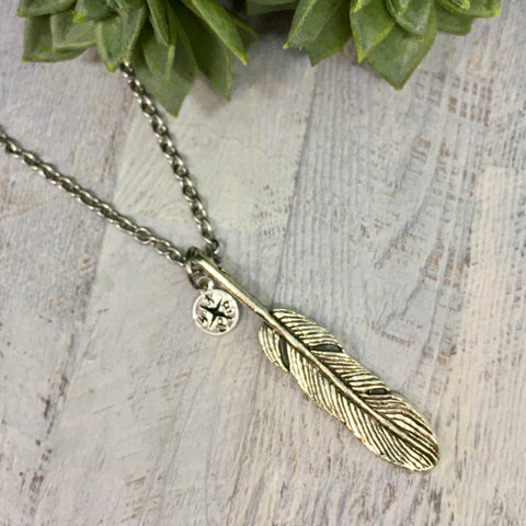 Feather and Compass Necklace
