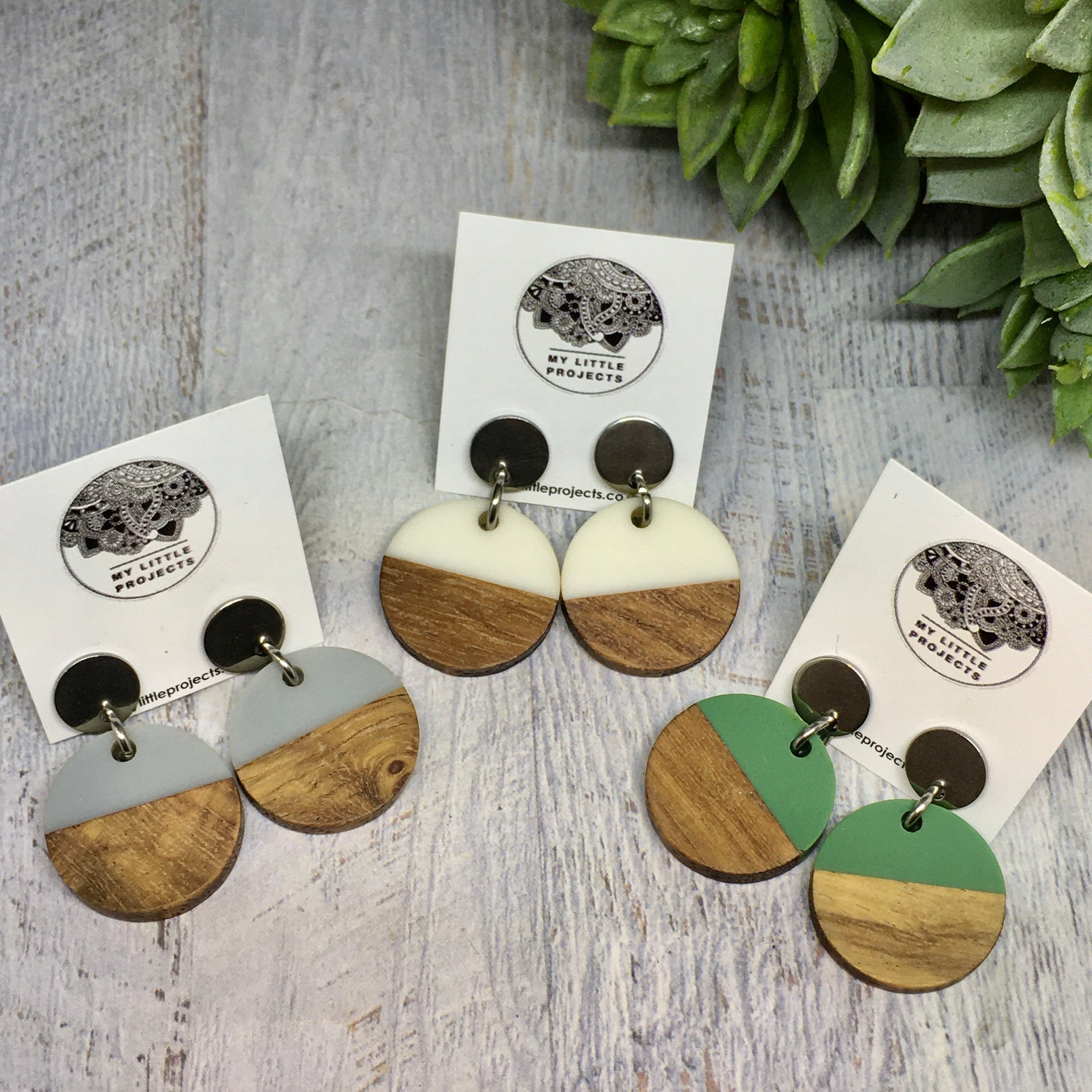 Wood and Resin Disk Earrings