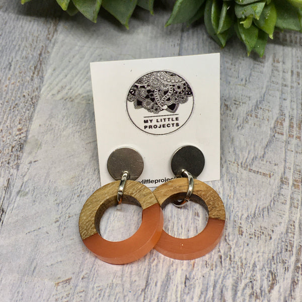 Resin and Wood Ring Earrings