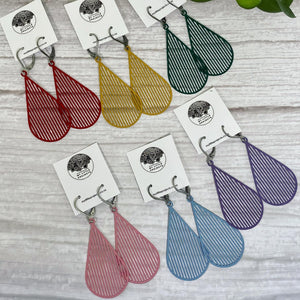 Lasercut Striped Teardrop Earrings - lots of colours