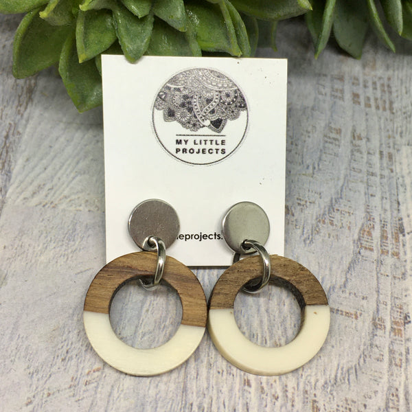Resin and Wood Ring Earrings