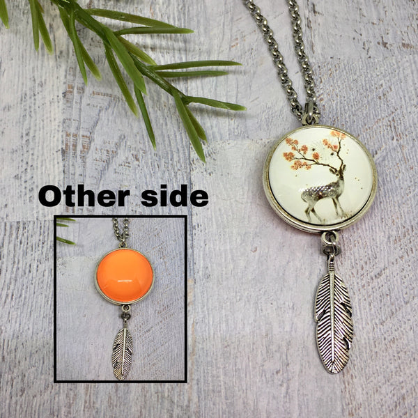 Double Sided Feather Drop Necklace - Large 25mm