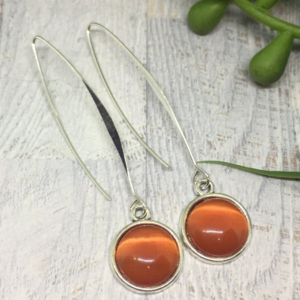 Long Drop Down Earrings - Silver with glass domes