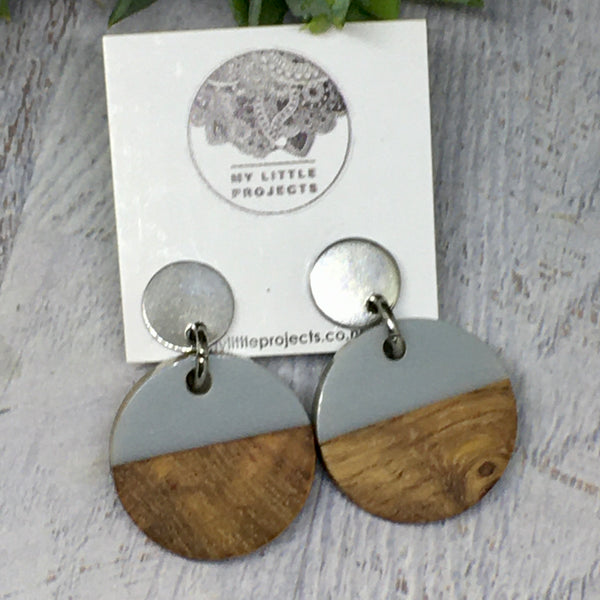 Wood and Resin Disk Earrings